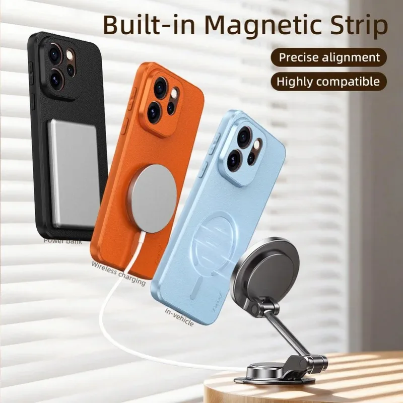Premium Goat Leather Magnetic Ring Phone Case with Full-Body Protection