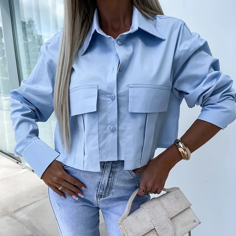 

Женская Асимметричная блузка на пуговицах, элегантная однотонная офисная рубашка с отложным воротником и длинным рукавом, в стиле Харадзюку, весна-осень 2024