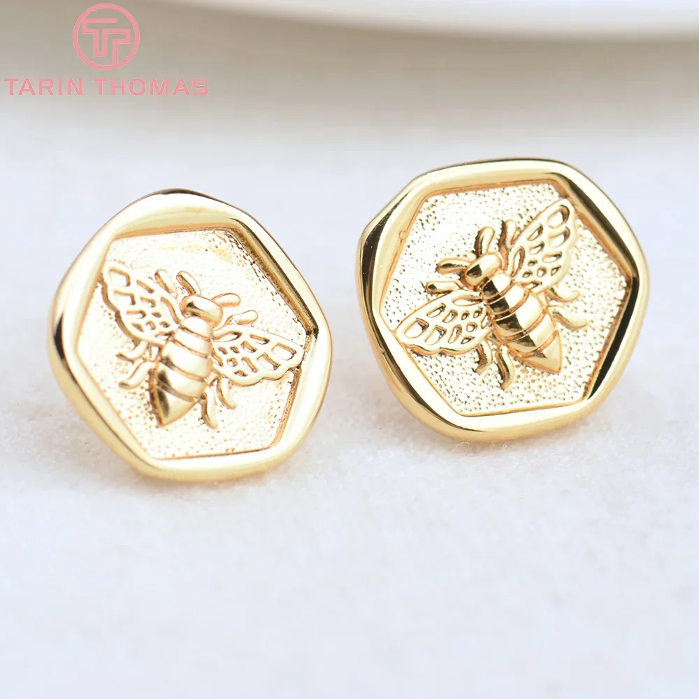 

(4532)6PCS 13x13.5MM Hole 1.5MM 24K Gold Color Brass Bee Stud Earrings High Quality Diy Jewelry Findings Accessories Wholesale