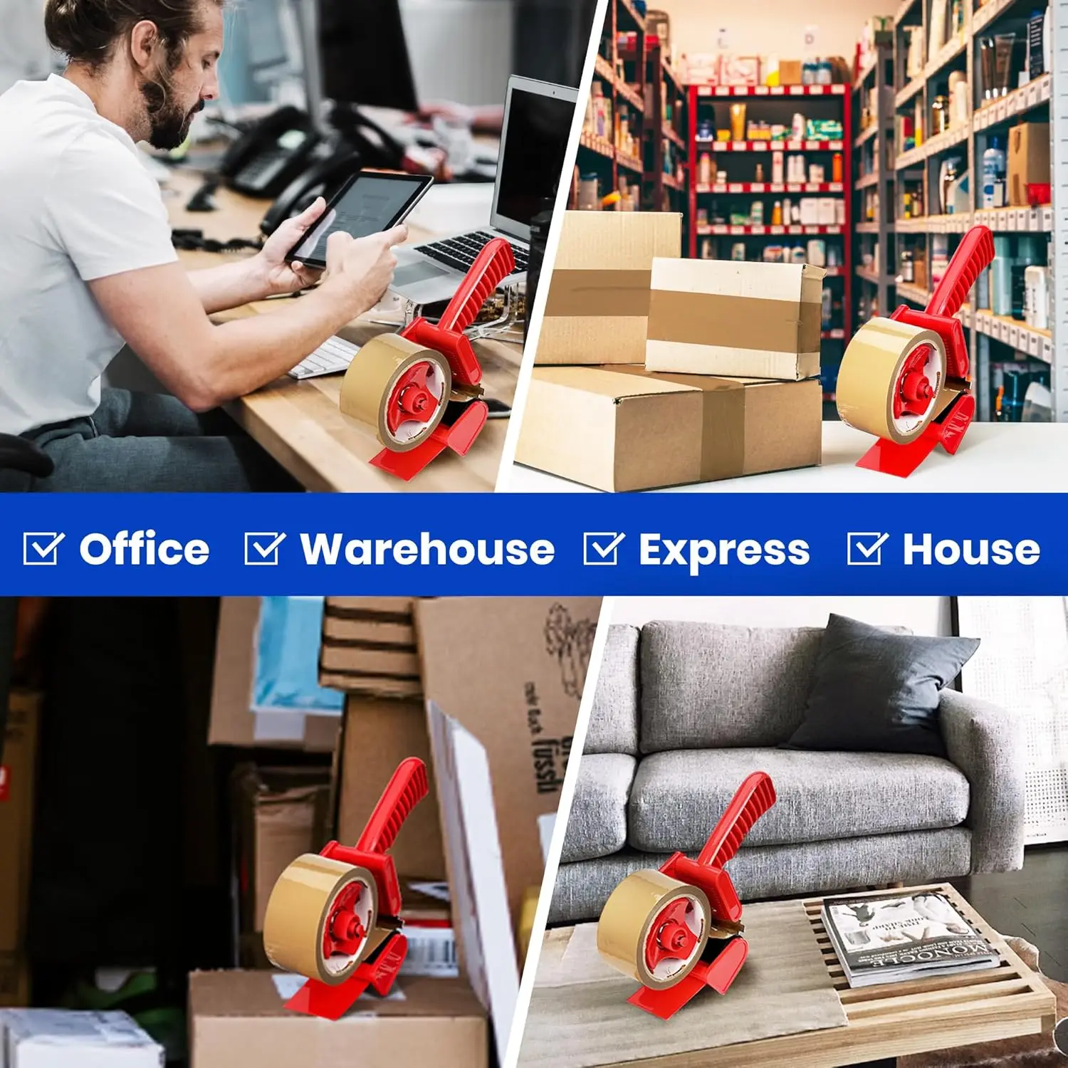 저소음 갈색 포장 테이프 72야드(추가 길이), 이사, 배송, 밀봉용 강력 접착 갈색 테이프