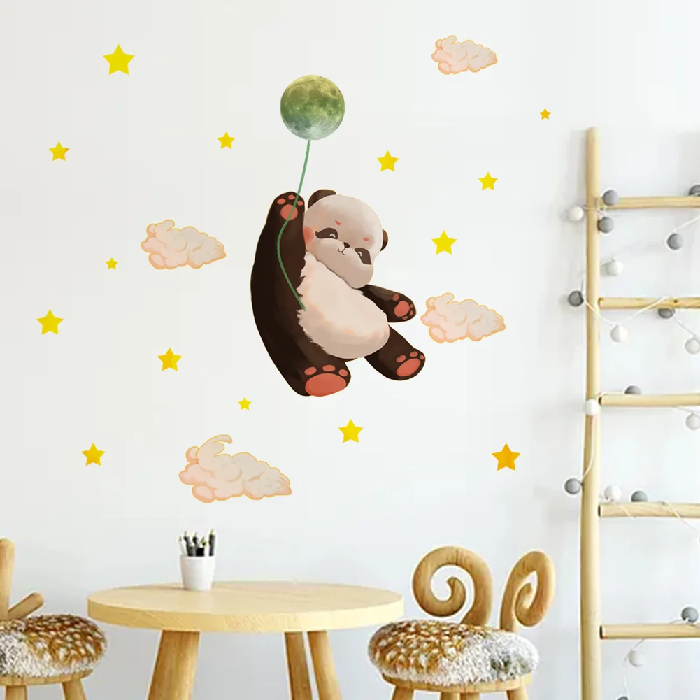 Panda Moon Luminous Wall Sticker Baby Kids Room Bedroom Home Decor Clouds Stars Decals Glow In The Dark Decorations Stickers