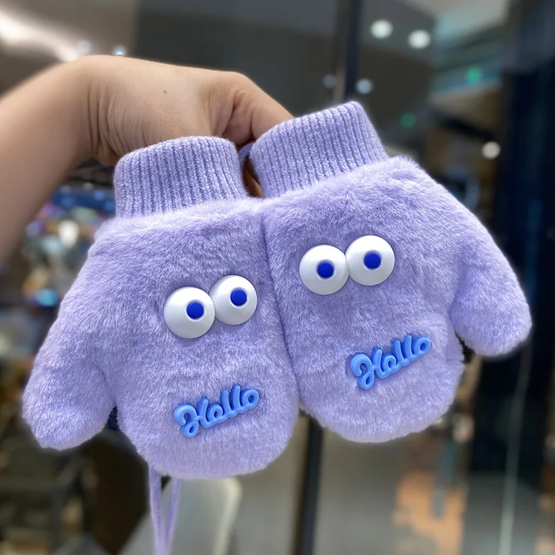 Kids Warm Plush Thick Gloves Winter Plus Coral Fleece Full Finger Gloves for Boys Girls Fashion Funny Baby 1-4Y