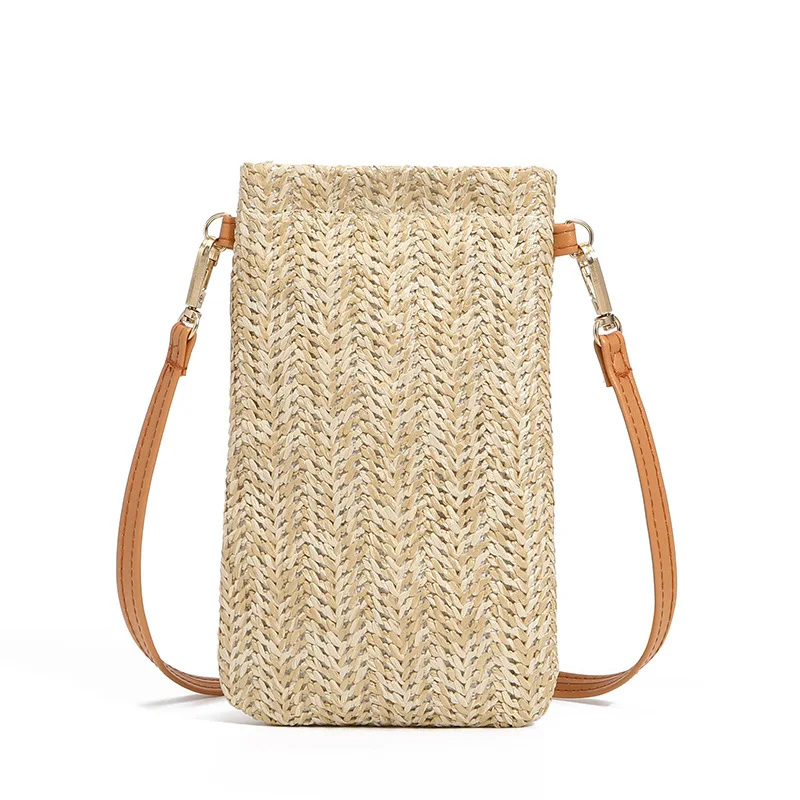 Sac à bandoulière en rotin tissé en paille pour femmes, sac d'été bohème plage, sac à épaule en rotin, petit porte-monnaie solide pour téléphone portable