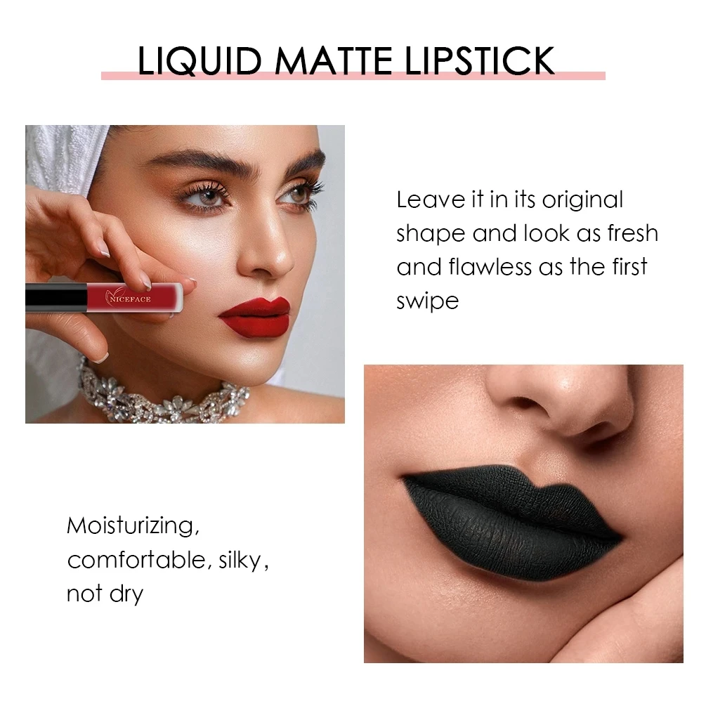 NICEFACE Nude Matte Liquid Lipsticks Waterproof Long Lasting Lip Gloss Sexy Red Velvet Lip Tint Women Makeup Cosmetics Batom 4
