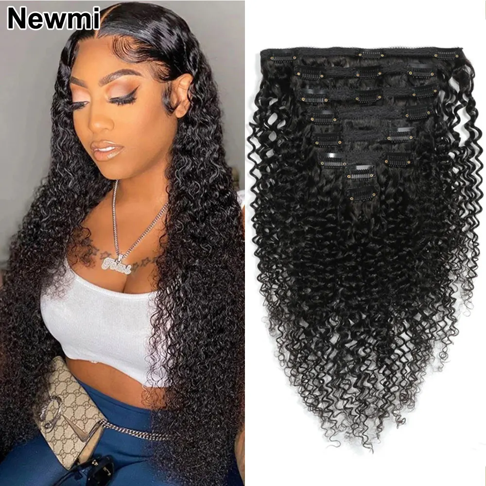 

Kinky Curly Clip in Human Hair Extensions Newmi Natural Black 8pcs 120g/set 3b 3c Curly Clip in Hair Extension for Black Women