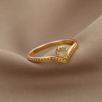 Waterdrop Opal Crown Rings for Women Gold Color Stainless Steel Finger Ring Fashion Wedding Party Jewelry Gift anillos mujer