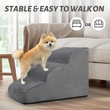 Detachable Memory Foam Pet Stairs – Washable 3/4 Step Dog & Cat Ramp 1