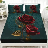 3D Gothic Rose Fitted Sheet Set Soft Comfortable Breathable Bedding Mattress Protector Set For Bedroom Guest Room 1