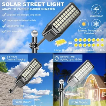 2-Pack 8000W Solar Street Light - 600000 Lumens, Dusk-to-Dawn, Waterproof, Ideal for Commercial & Outdoor Parking 2