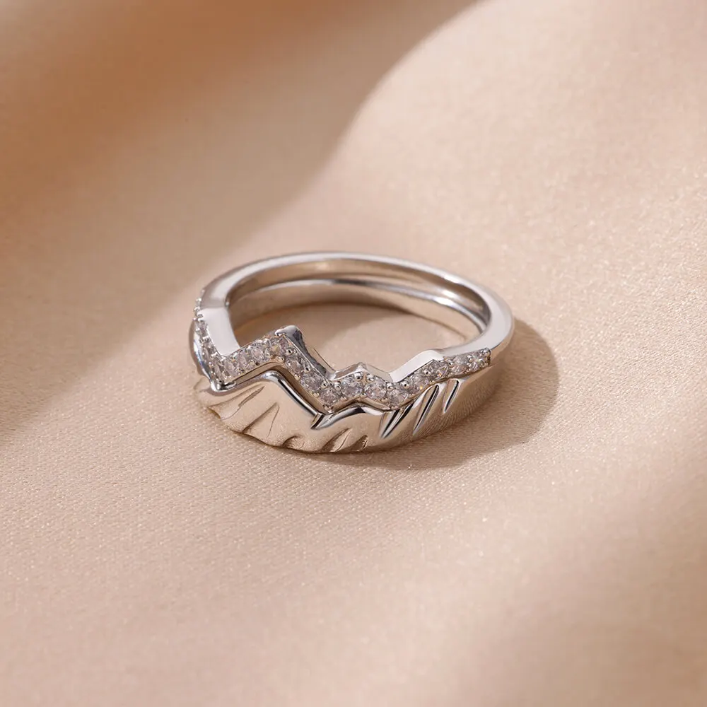 Zircon Geometric Mountain Peak Rings For Women Gold Color Stainless Steel Ring