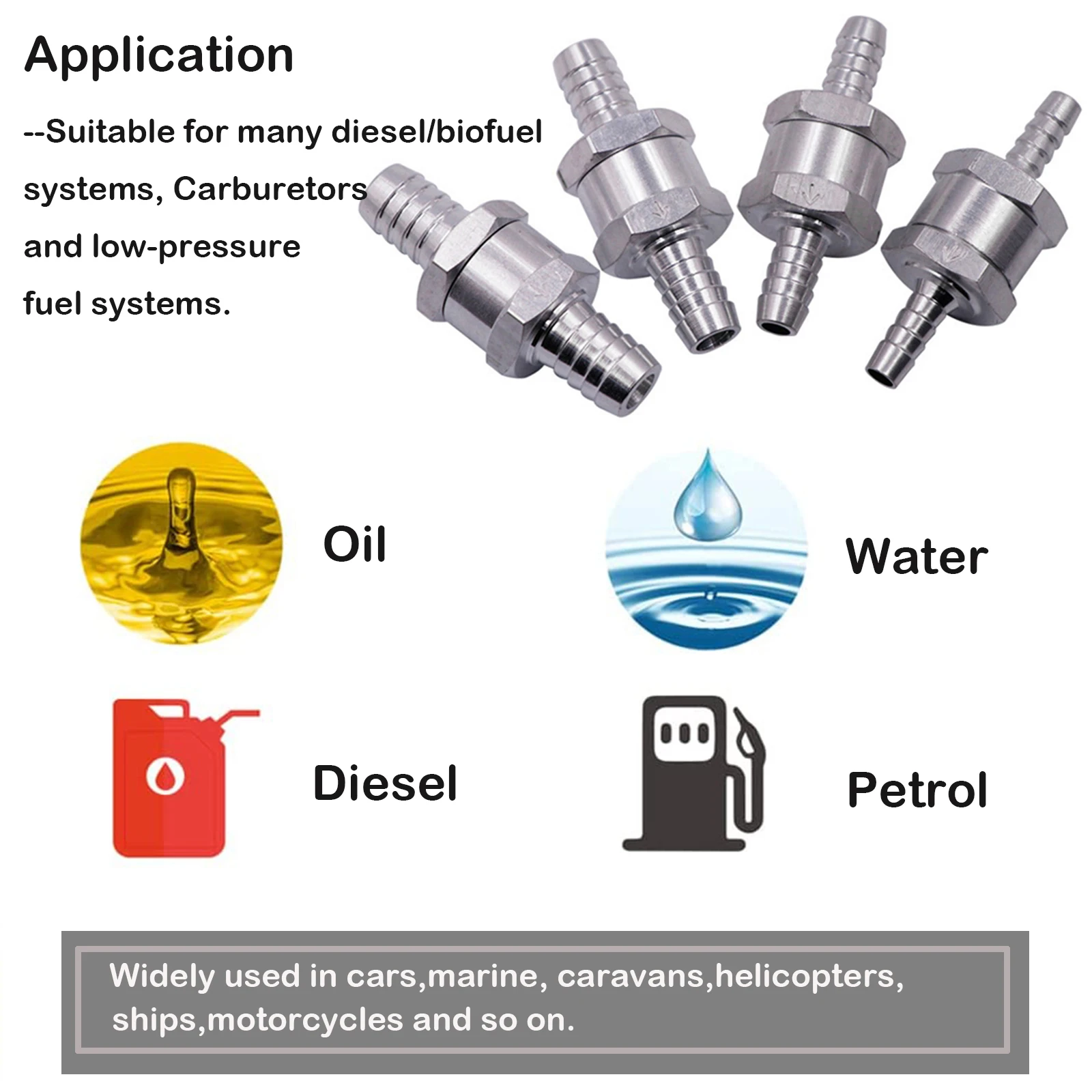 Fuel Check Valve Aluminium Alloy Non Return One Way For Peugeot Renault Ships Motorcycles 6/8/10/12mm