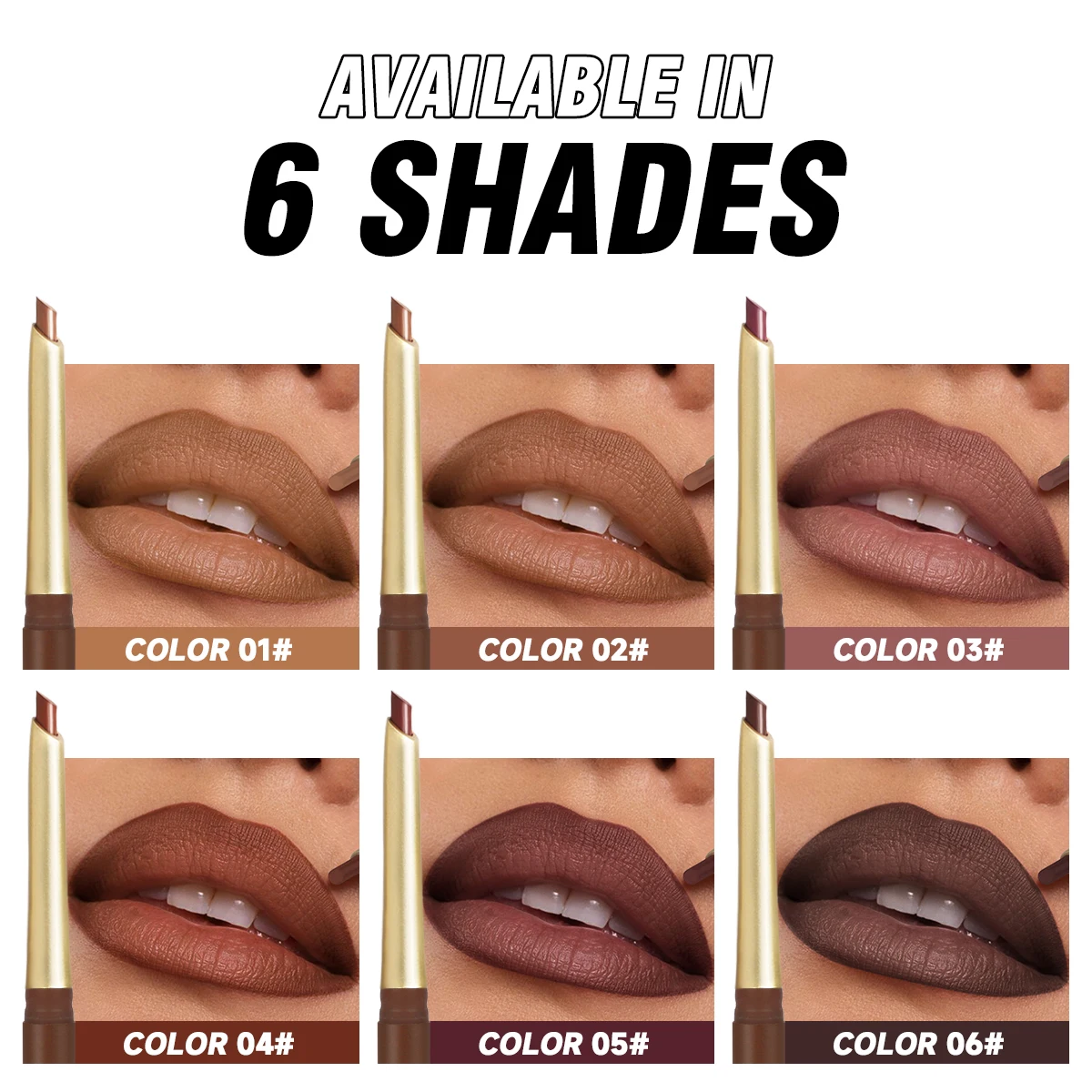 Matte 6-colors Lip Liner Pencil Bevel Design Nib Lip Contour Lipstick Nude Brown Lipstick Pencil Natural Lasting Lipliner Makeup 2