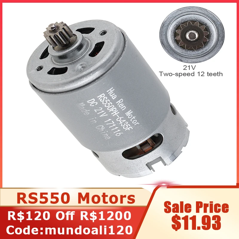 전기 드릴 및 스크루드라이버용 고토크 기어 박스, 휴대용 RS550, 21V 19500 RPM DC 모터, 2 단 12 톱니 ...