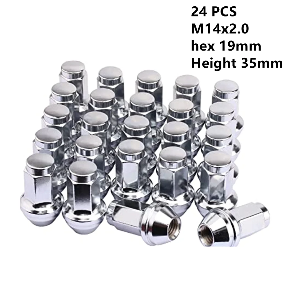 Set of 24 pcs M14x2.0 Lug Nut (3/4") 19mm Hex Height 35mm M14x2.0 Thread Cone Seat Wheel Lug