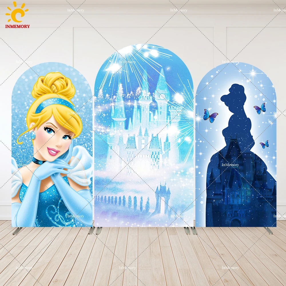 

Blue Dress Blonde Princess Arch Backdrop Cover Girl Birthday Decoration Party Photo Background Cindereall Baby Shower Banner