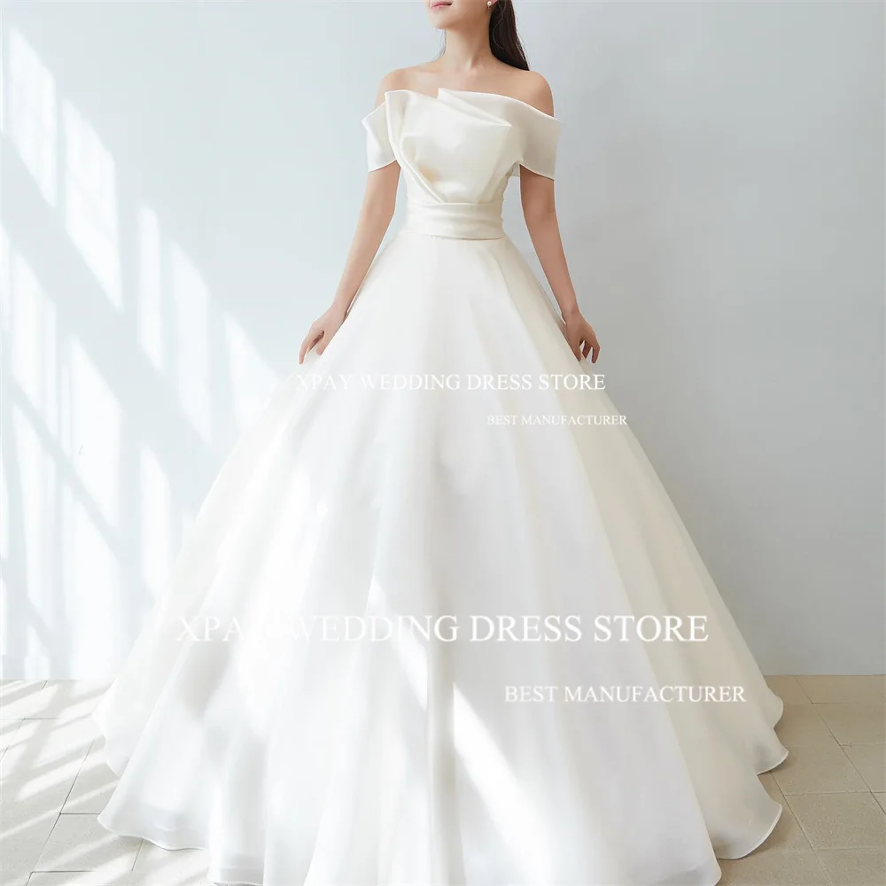 XPAY Off Shoulder Pleat Ball Gown Organza Satin Korea A Line Wedding Dresses Photography Shoot Belt Customised Bride Dress 2