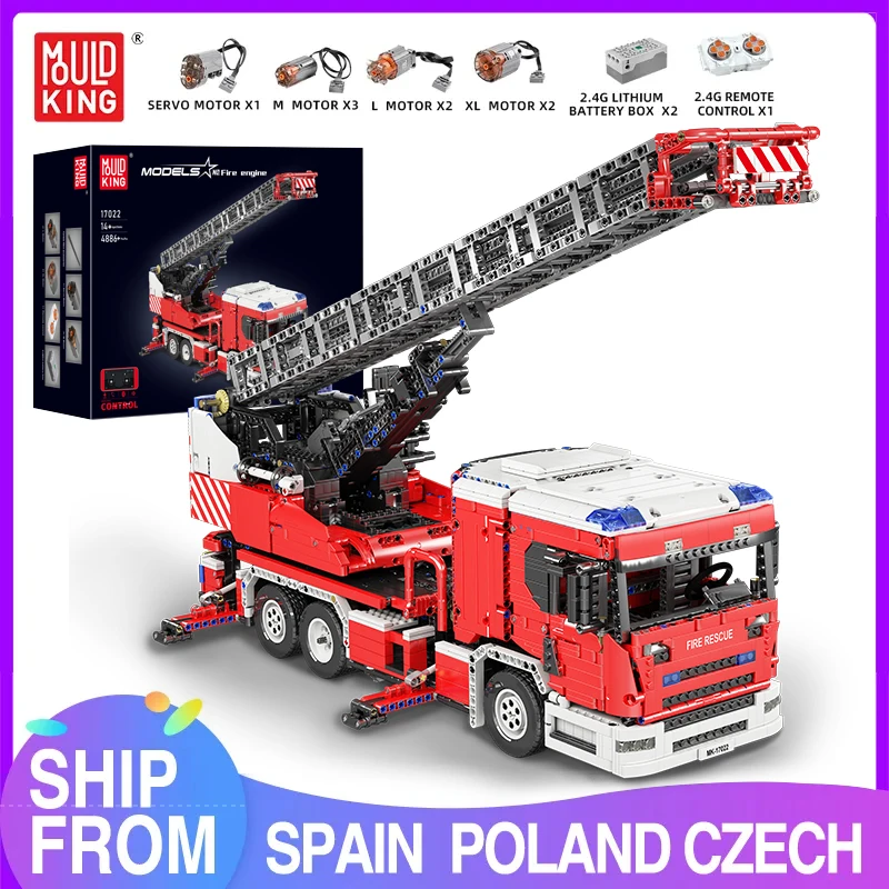 Mold King 17022 Technical Car Toys Il Moc-60361 Motorizzato Scania L Fire Engine Con Giradischi Ladder Truck Set Building Blocks
