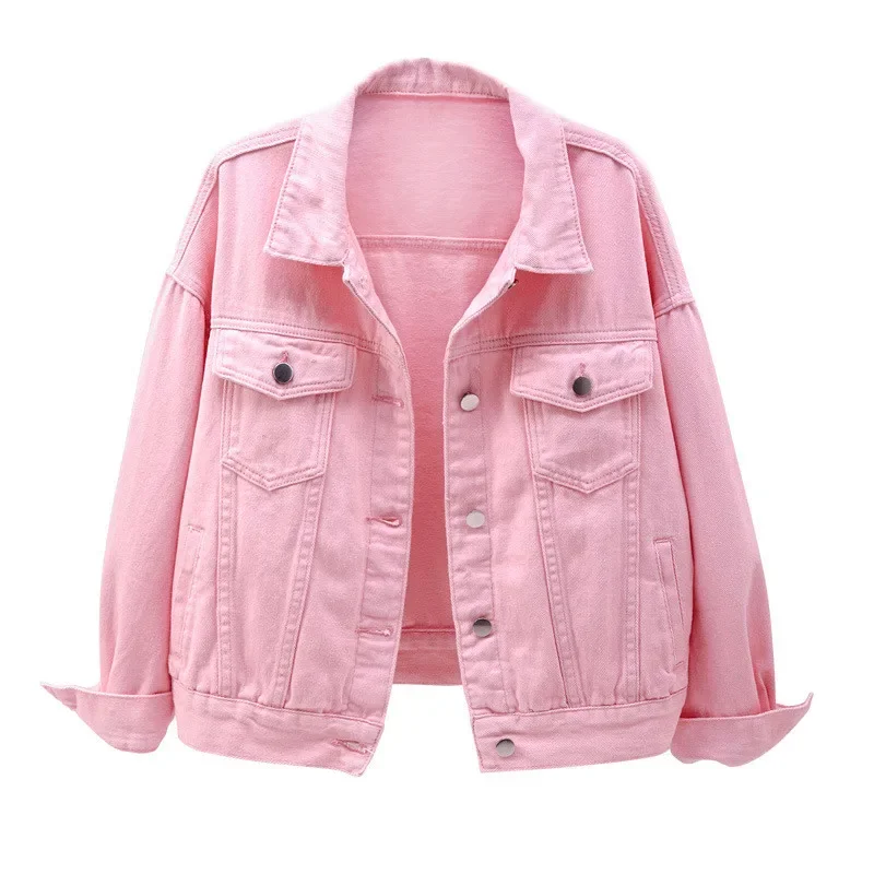 

Женская джинсовая куртка на весну и осень, короткая куртка, розовые джинсовые куртки, повседневные топы, фиолетовые, желтые, белые свободные топы, женская верхняя одежда KW02