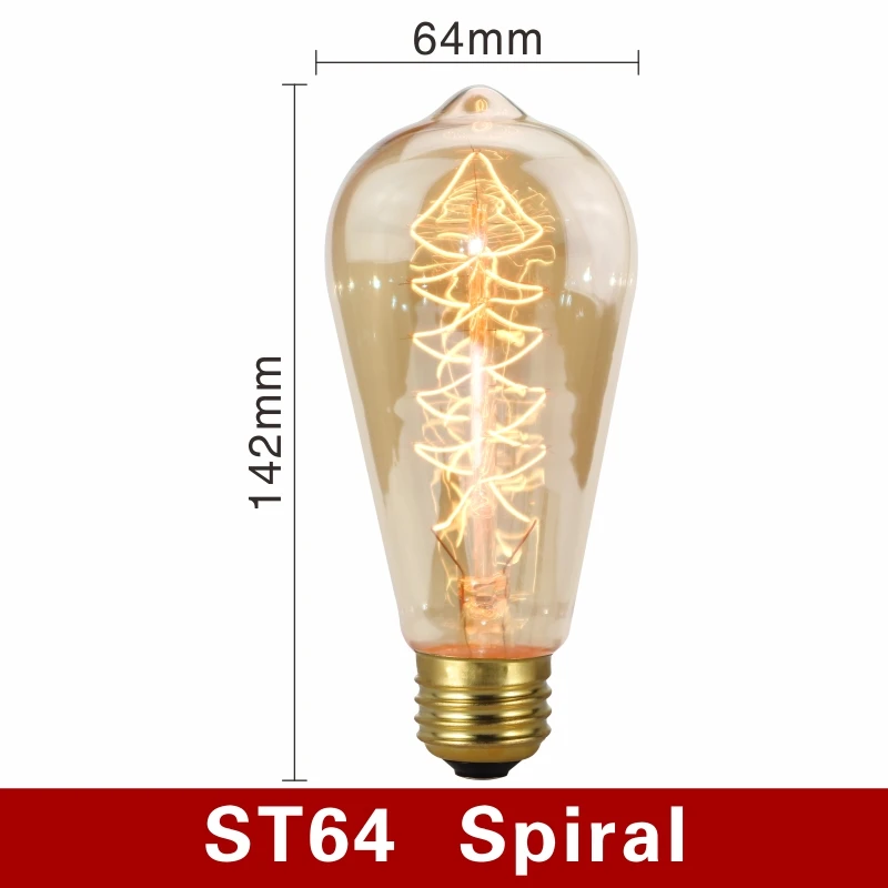 thumbnail image 1 of Bombilla retro Edison E27 220 V 40 W, bombilla A60 ST58 ST64 T10 T45 T185 G80 G95, bombilla vintage con filamento en forma de ampolla incandescente en espiral, 1 of 5