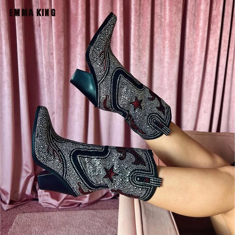 

Женские Классические ботильоны с заклепками, ботинки челси до середины икры на квадратном каблуке, зимняя обувь, Размеры 35-44, 2022