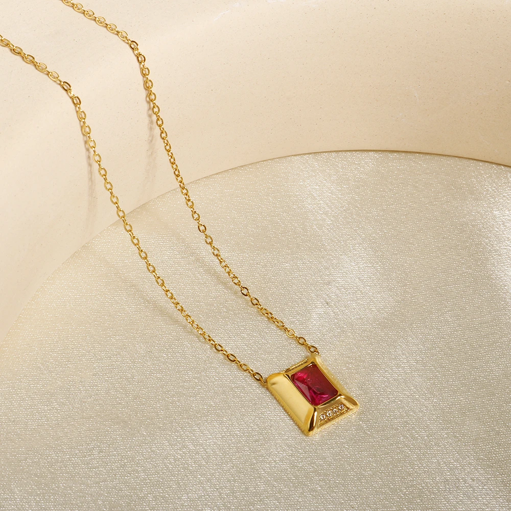 Geometric Square Rose Red Zircon Woman Choker Neck Dubai