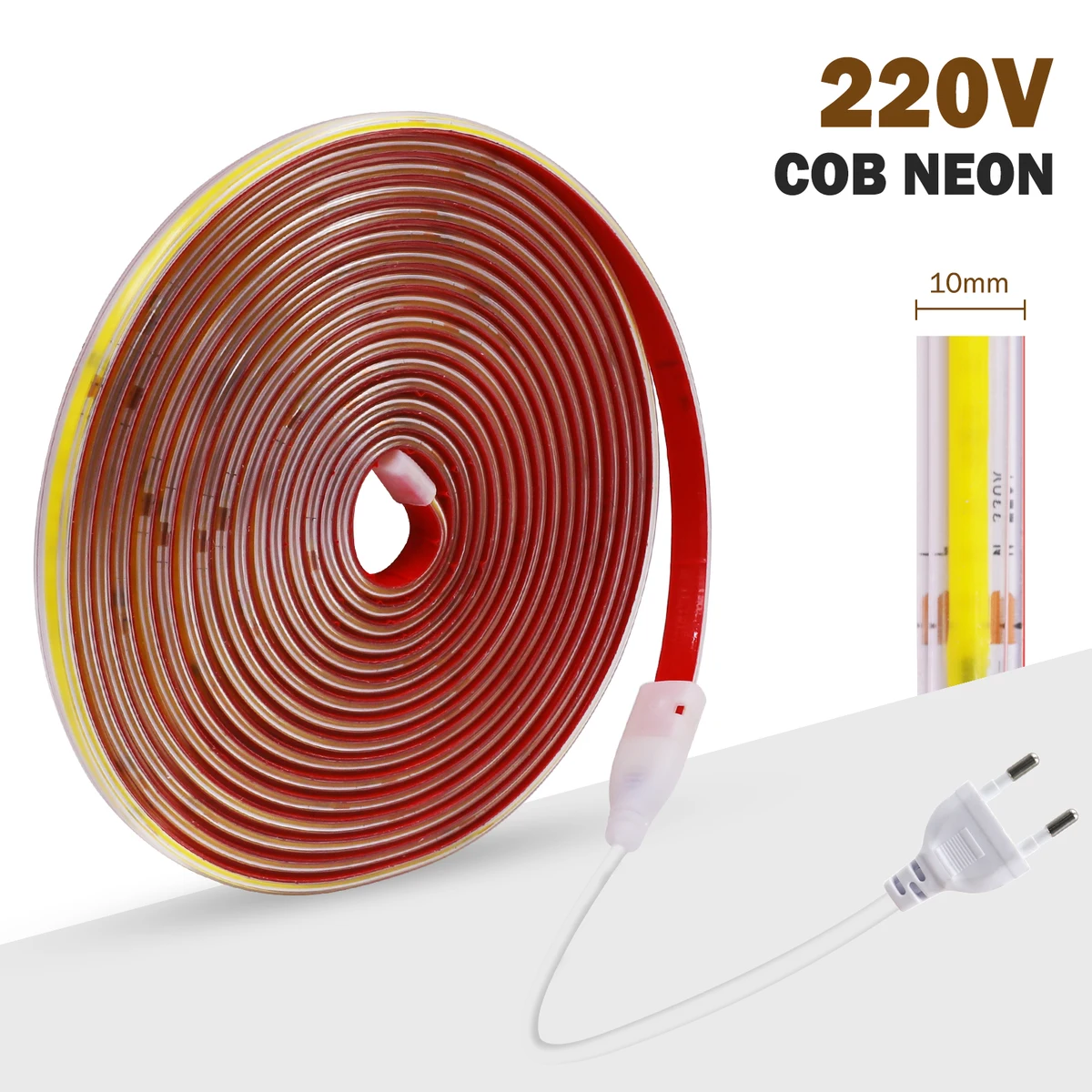 AC 220V COB Strip IP65 Waterproof 10CM Cut 240Leds/M 3000K 4000K 6000K Home Decor Flexible Ribbon Rope Tape LED Light — view 2