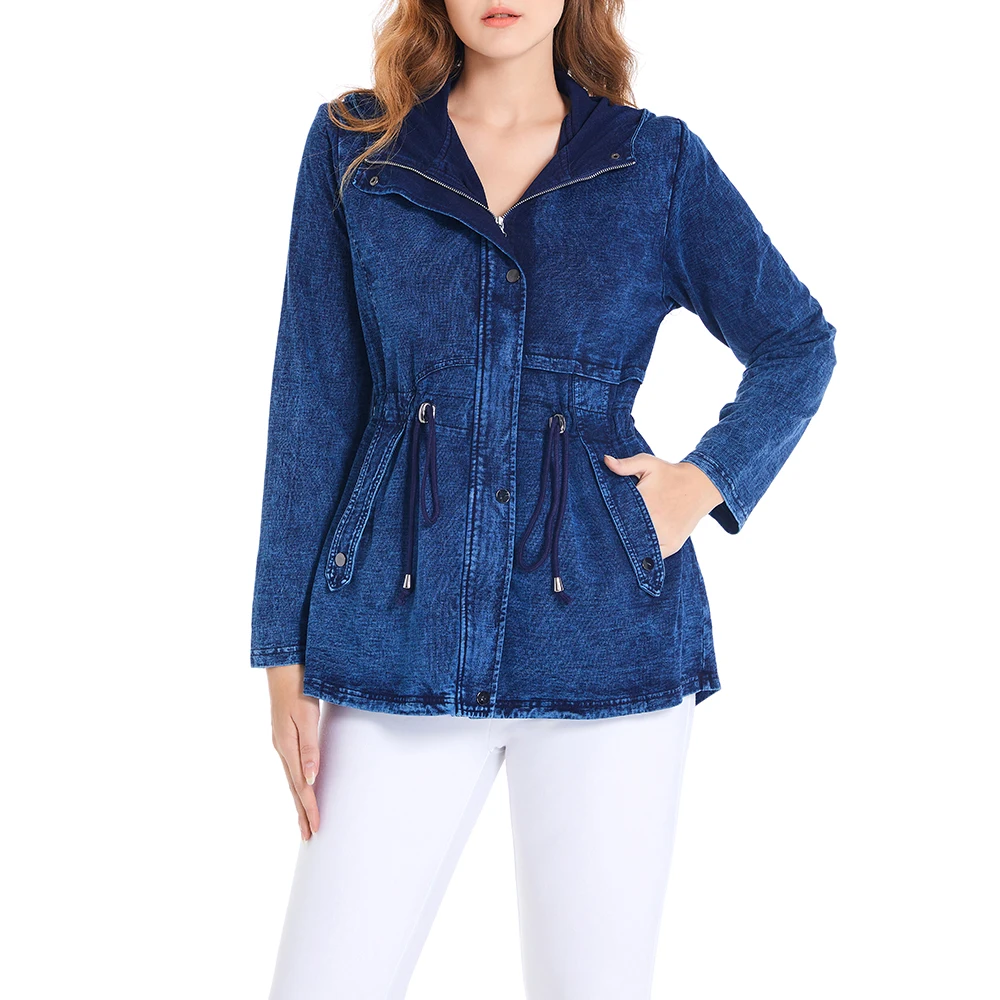 Women's Denim Hooded Jacket Autumn Chic Elegant Jacket For Chubby Women