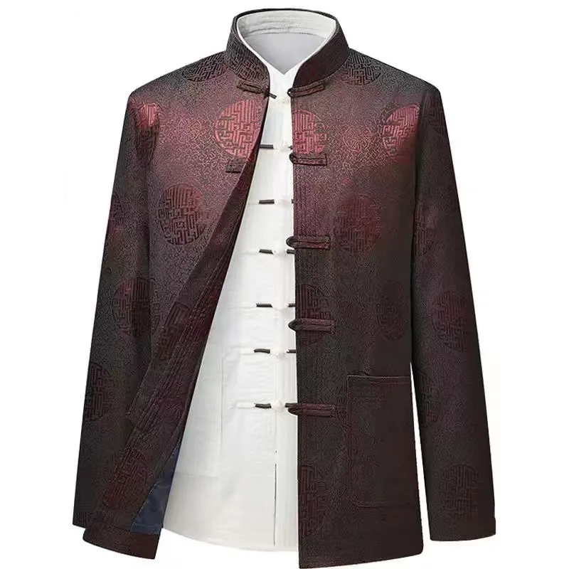 Tang Suit Men Chinese Style Shirt Chinese Traditional Clothing Men's Full-sleeved Kung Fu Clothing New Year's Retro Party Men's Jacket Coat