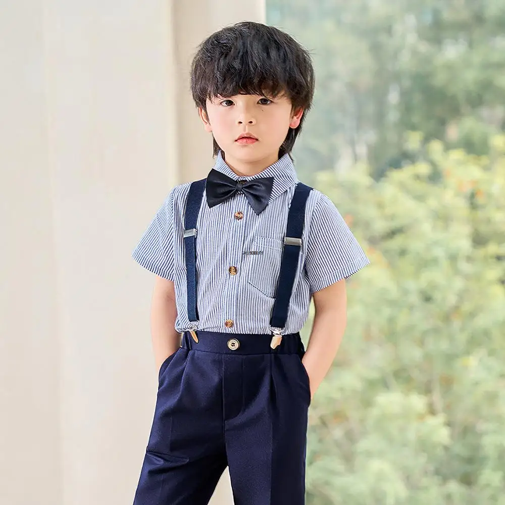 

Boys Stripe Photograph Suit Children's Day Performance Wedding Dress School Kids Formal Graduation Ceremony Show Tuxedo Wear