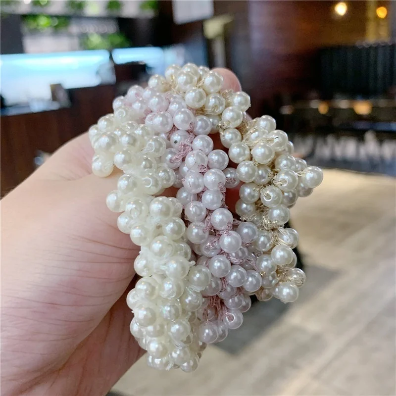 Elegante Perlen-Haargummis für Frauen und Mädchen, einfache Pferdeschwanz-Stirnbänder, elastische Haar-Accessoires, Modeschmuck, Haarband – Detail 7