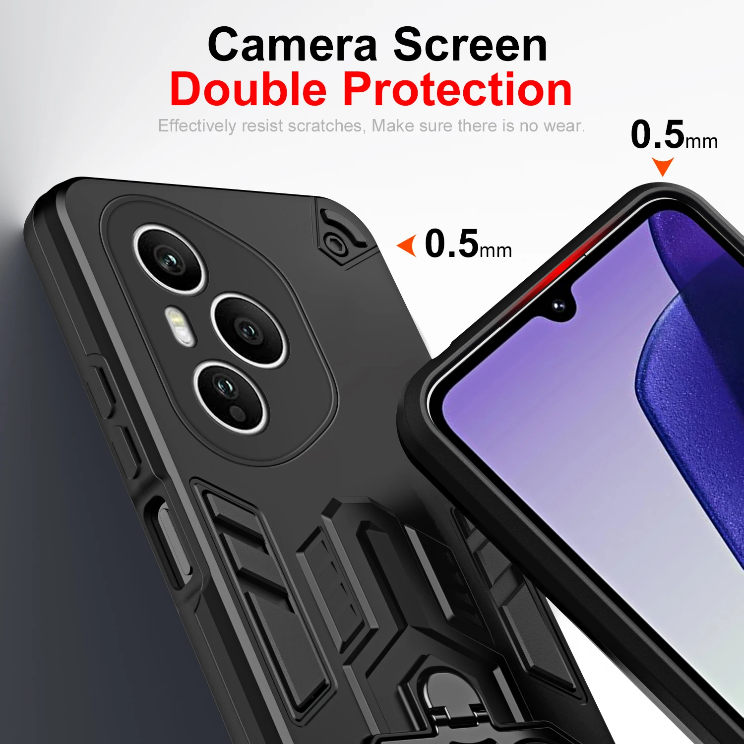 Luxury Stand Holder Armor Shockproof Phone Case with Camera Protection and Bumper Cover