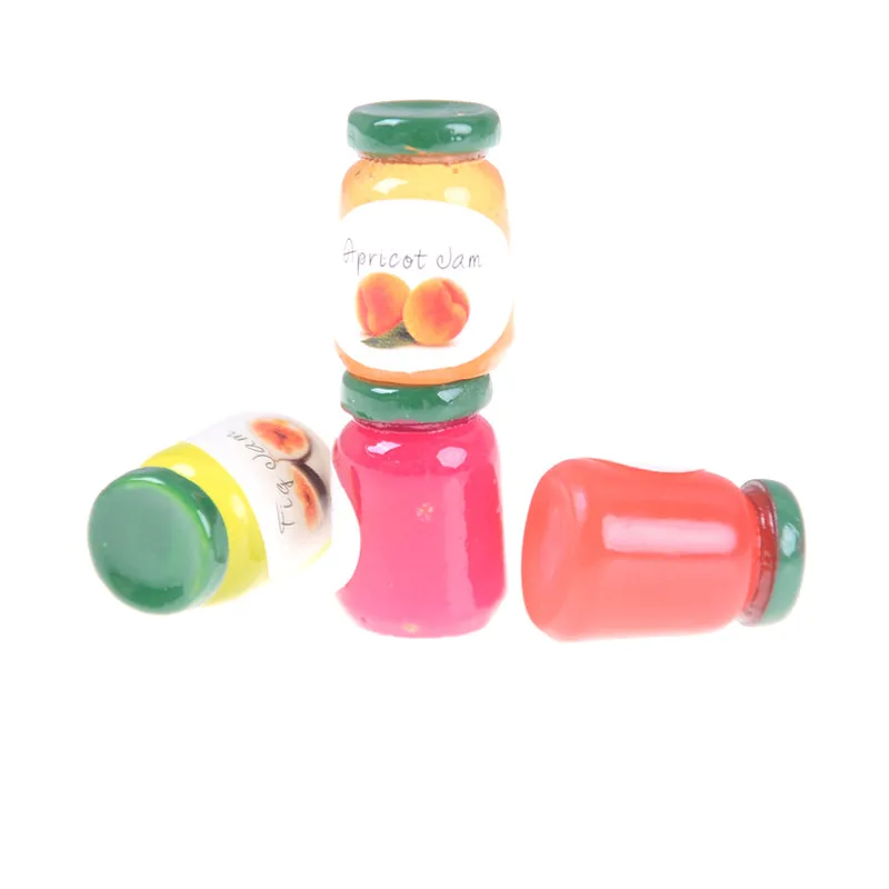 4Pcs 1:12 Dollhouse Miniatures Jams Bottles Model Kicthen Food Accessories For Doll House Decor Kids Pretend Play Toys Gift 4