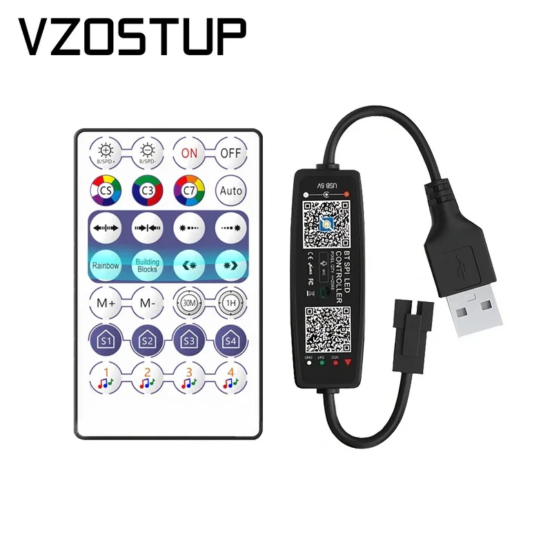 Controller LED RGB Per Strisce WS2811/WS2812B Con Telecomando IR 24 Tasti E App Bluetooth - 5-24V - 2