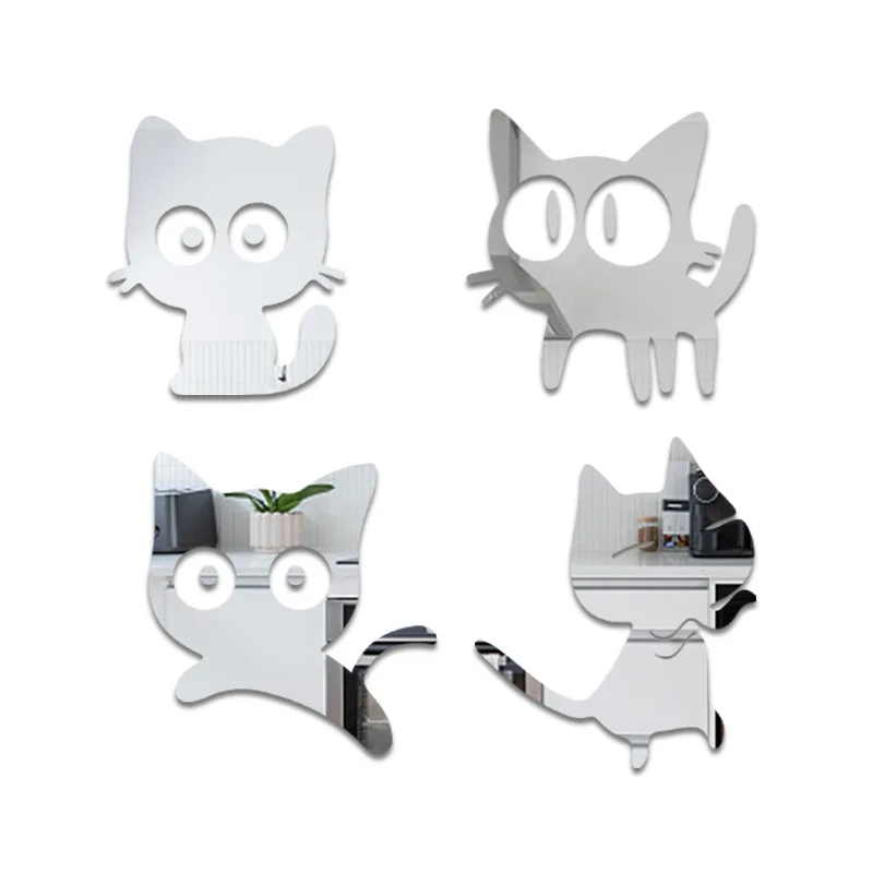 Cute kitten acrylic wall decoration mirror wall paste children's room self-adhesive decoration decorations living room