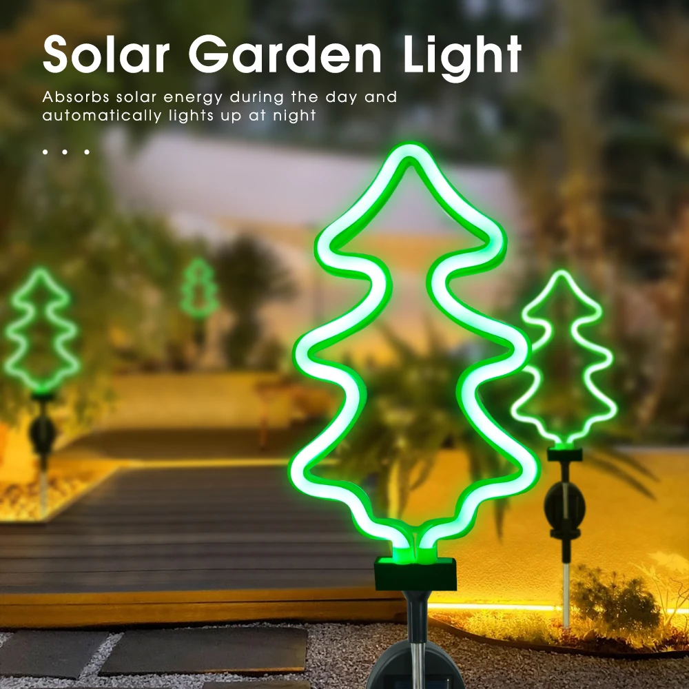 Christmas Tree Solar Lights Fluorescent Plug-in Garden Decorative Light Outdoor Waterproof Artificial Christmas Tree Decor 2
