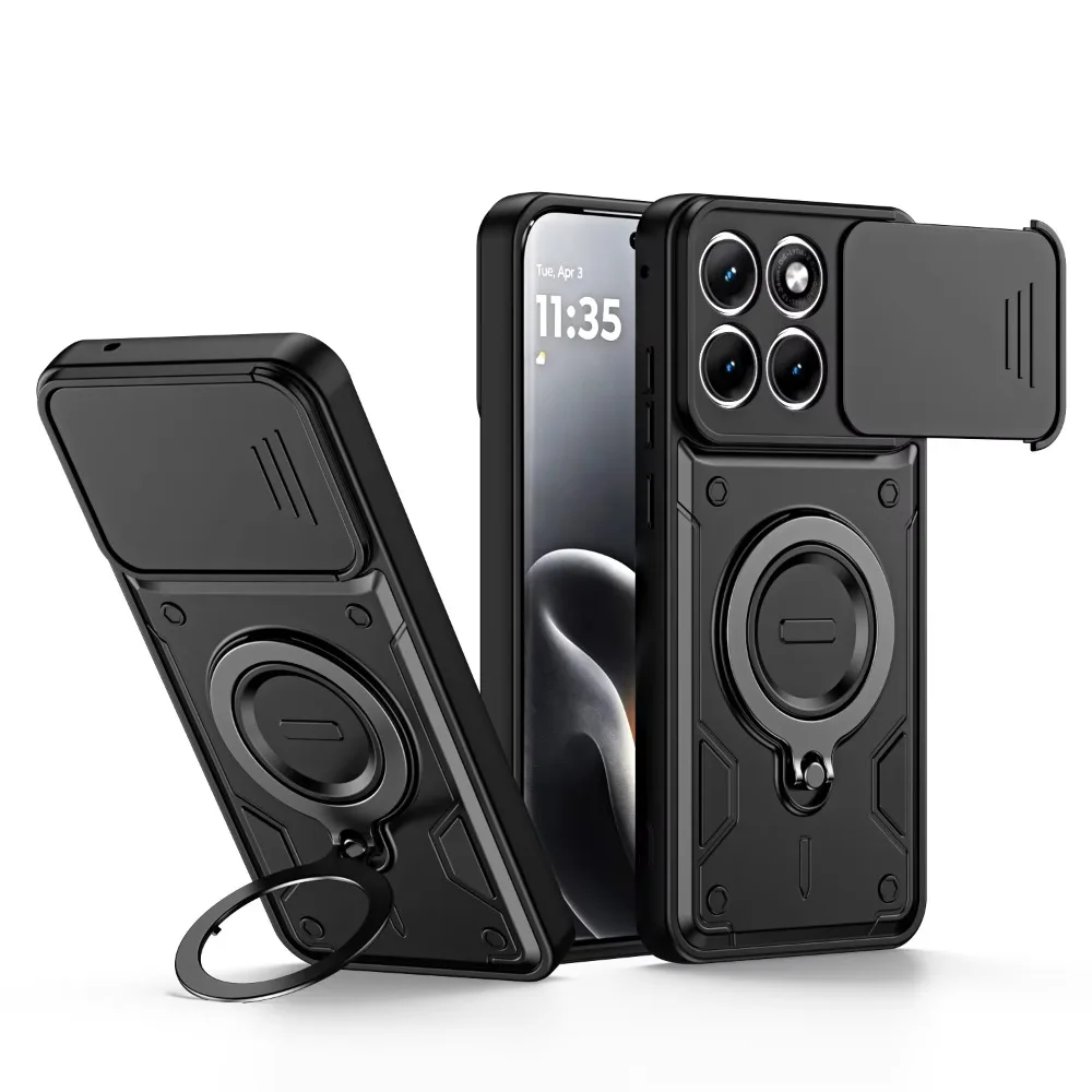 Magnetic Ring Stand Armor Case with Slide Camera Lens and Drop Protection