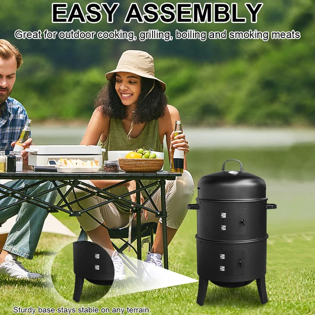 Vertical Charcoal Smoker with Built-in Thermometer Round BBQ Grill 2 Access Doors for Parties Camping Outdoor Cooking 2