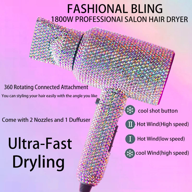 4 Piece Hair Tools Set Rhinestone Flat Iron Heating Comb Hair Blow Dryer Set Bling Hot Tools Set for Hair Stylist 2