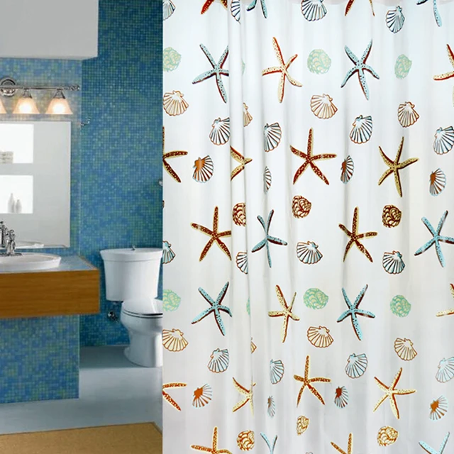 Cortinas de ducha impermeables con patrón de hibisco de estrella de mar, accesorios de baño, 180x200cm, PEVA