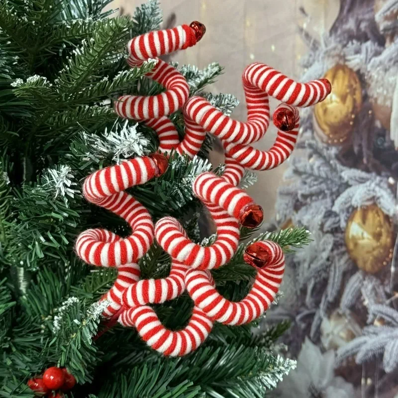 8/1x Wool Bell Candy Cane Ornaments Classic Holiday Season Tree Decor Christmas Plastic Swirl Stick Ornaments with Curly Picks