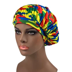 Hot Sale European and American Popular Camouflage Printing Satin Nightcap Elastic Wide Brim Round Cap Beauty Shower Cap
