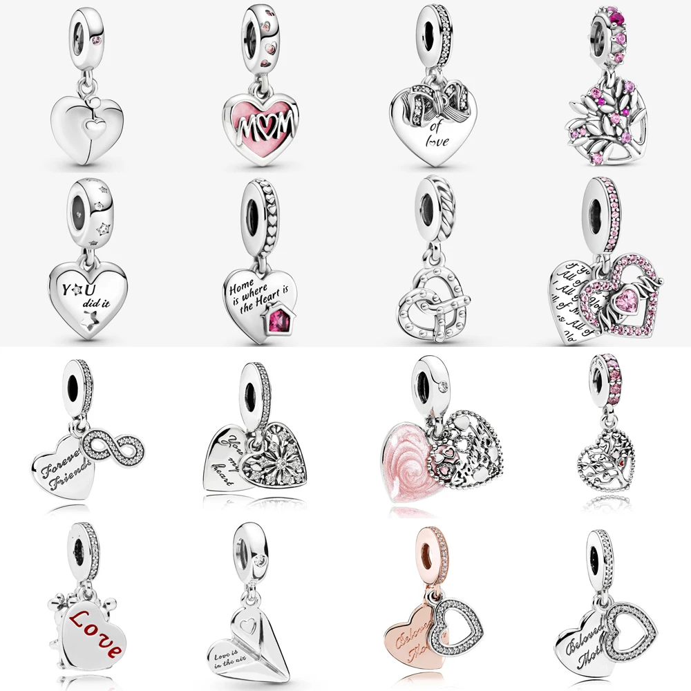 

Heart Pendant 925 Sterling Silver Family Heart Locket Dangle Charm Fit pandora Charm Bracelet Necklace Charm DIY Jewelry