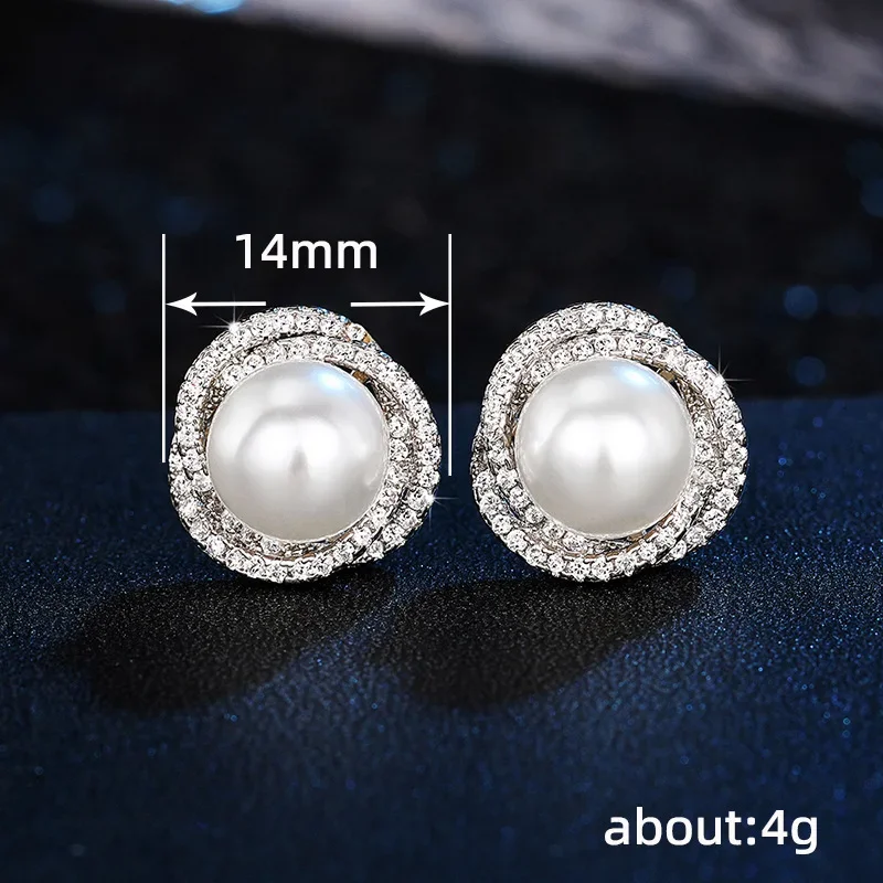 Sparkling Cubic Zirconia Imitation Pearl Stud Earrings for Women 925 Silver Color Temperament Girls Ear Accessory Hot Jewelry