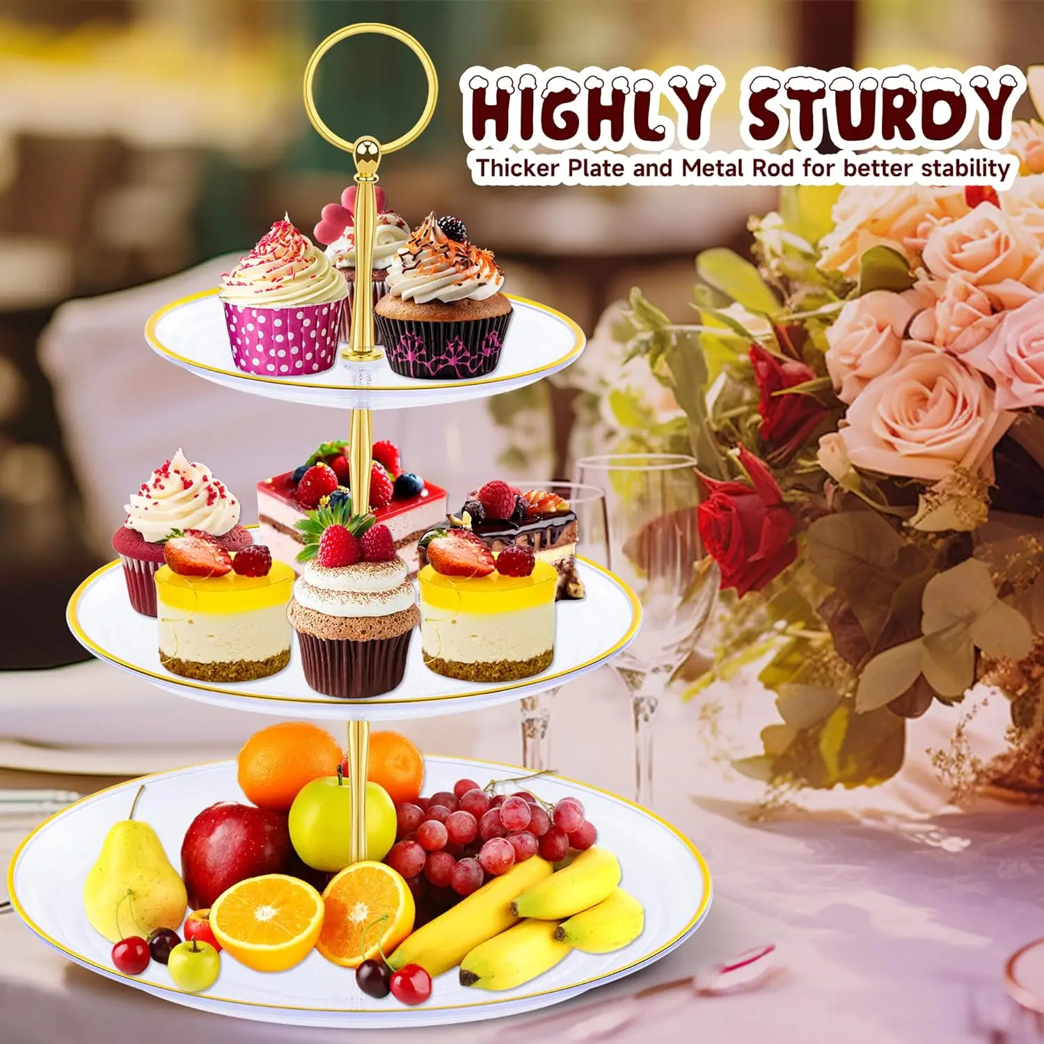 3 Layer Cake Stand Fruit Plate Tray Display Birthday Party Dessert Wedding Three Layer Cake Count Heart Rack Dessert Plate