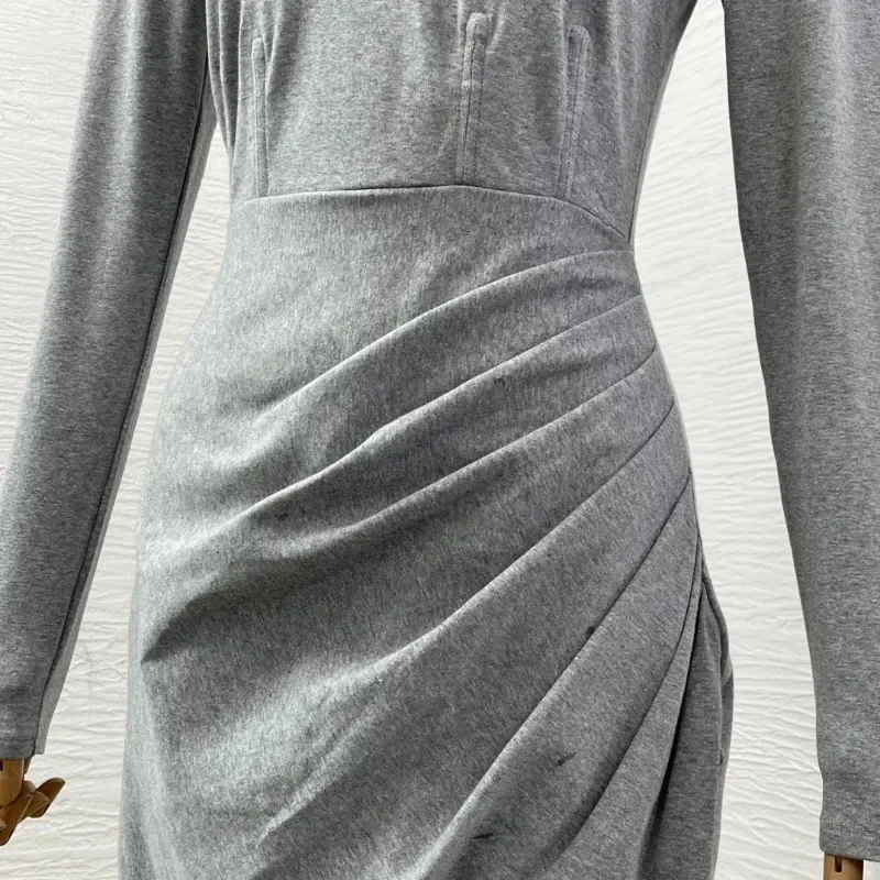 Women's New Fashion Style High Quality Elegant 2025 Grey Mini Dresses for Office Ladies 6