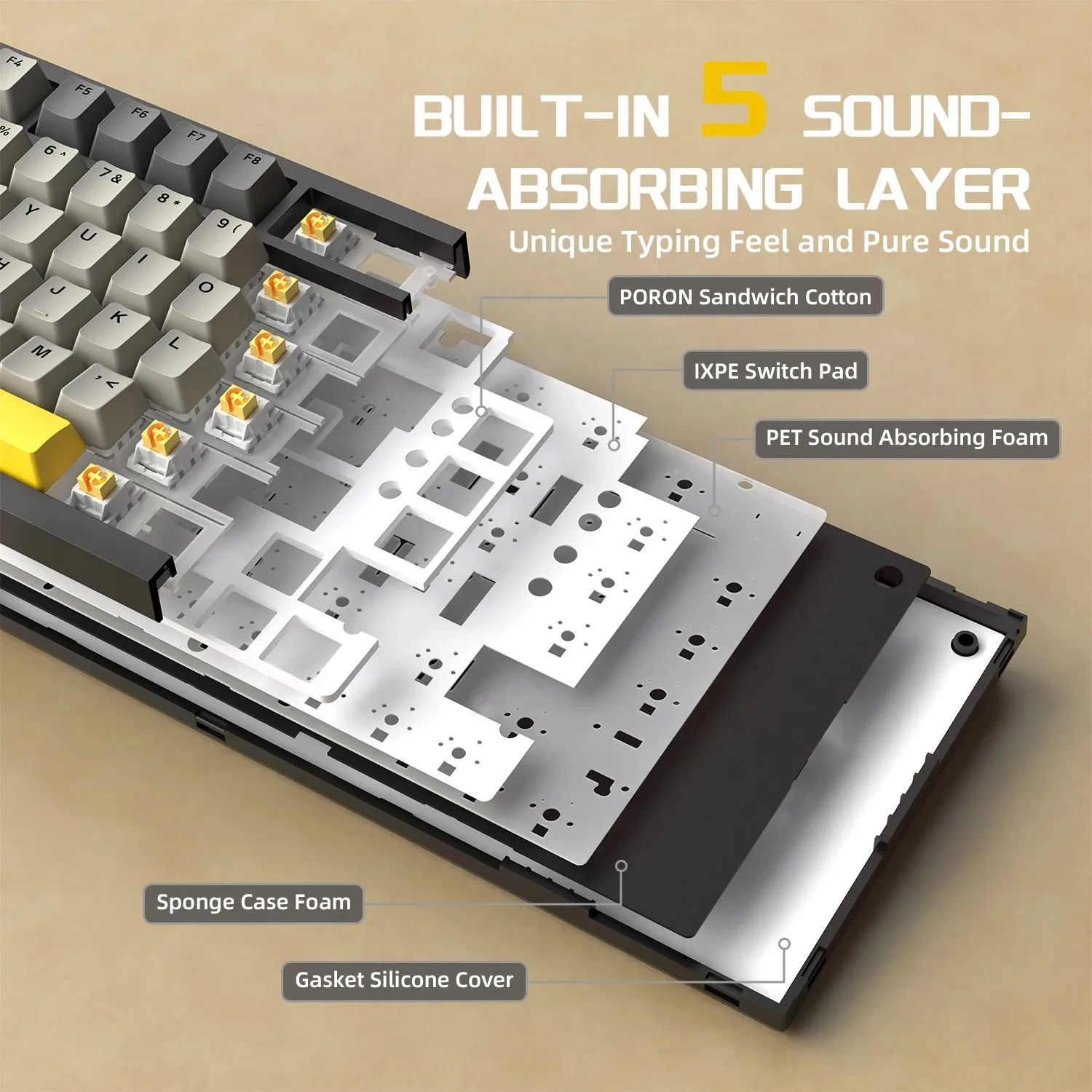 Ajazz AK820/AK820Pro 게이밍 기계식 키보드 블루투스 5.1/무선/C-유선 맞춤형 키보드(노브 포함) 핫스왑 가스켓