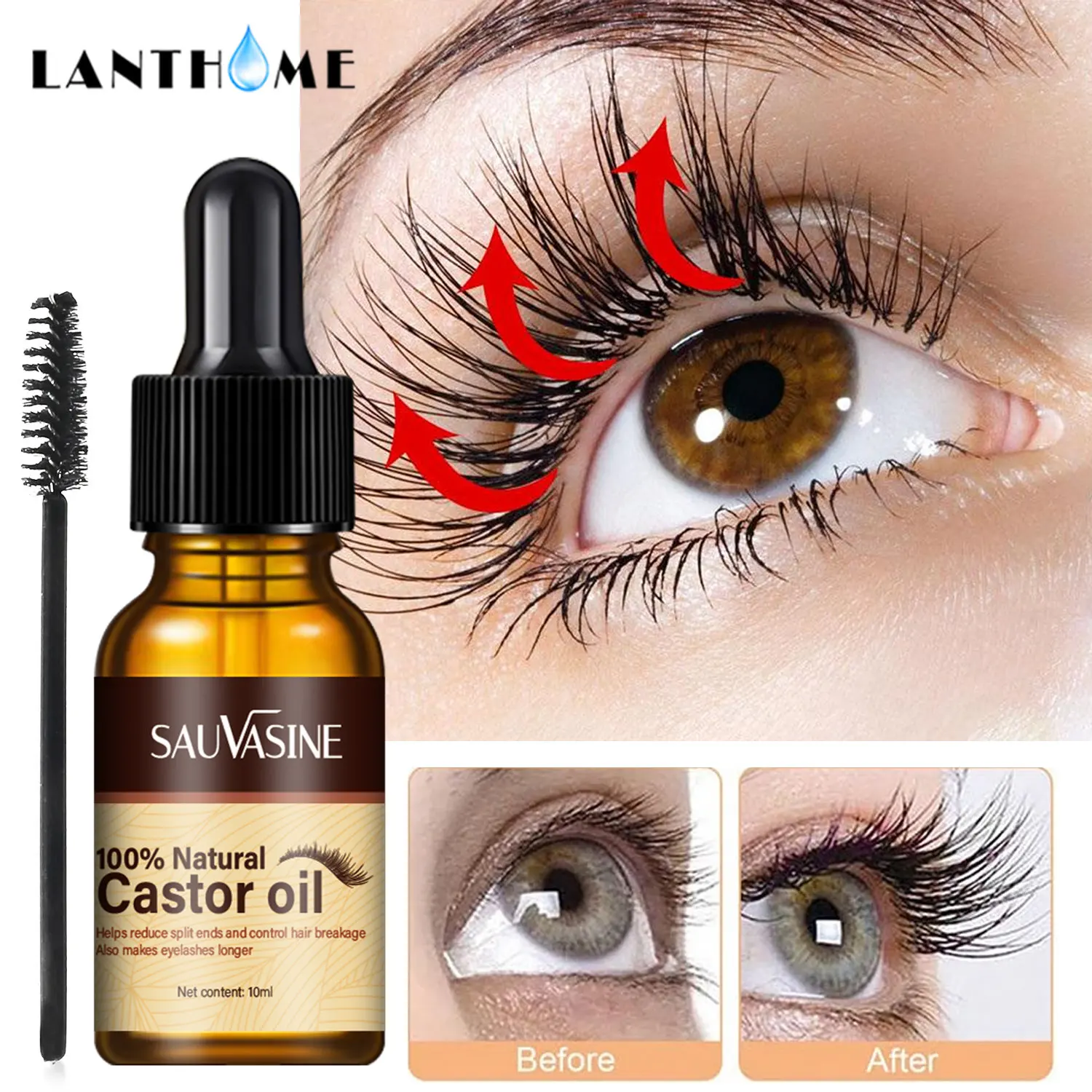 Castor Oil Eyelash Growth Serum Longer Fuller Eyelash Enhancer, castor