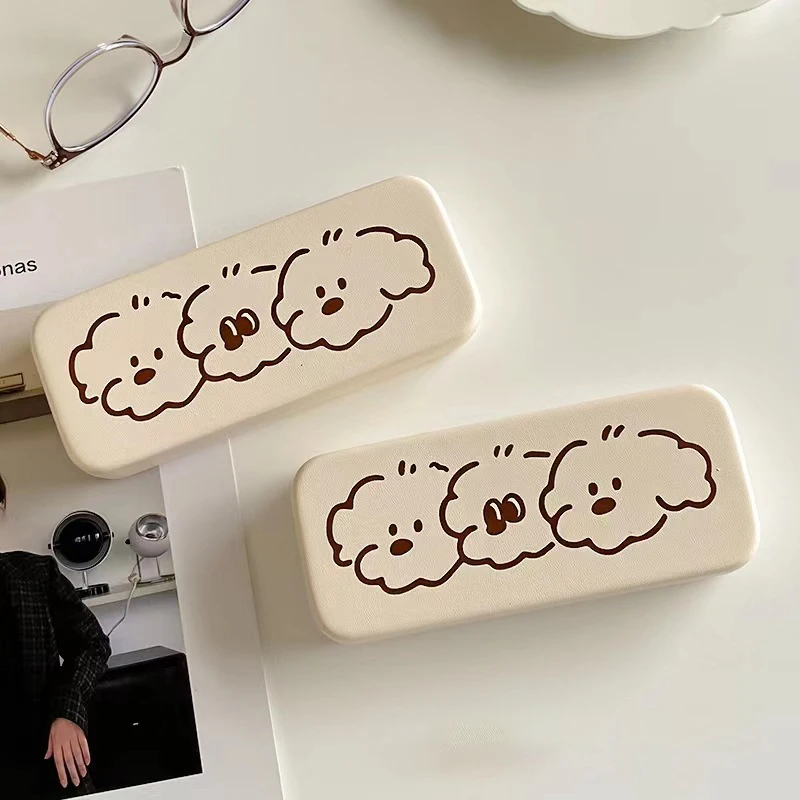Small Ins Style Cream Color Three Glasses Frames Puppy Glasses Case High Value High-Grade Student Myopia Glasses