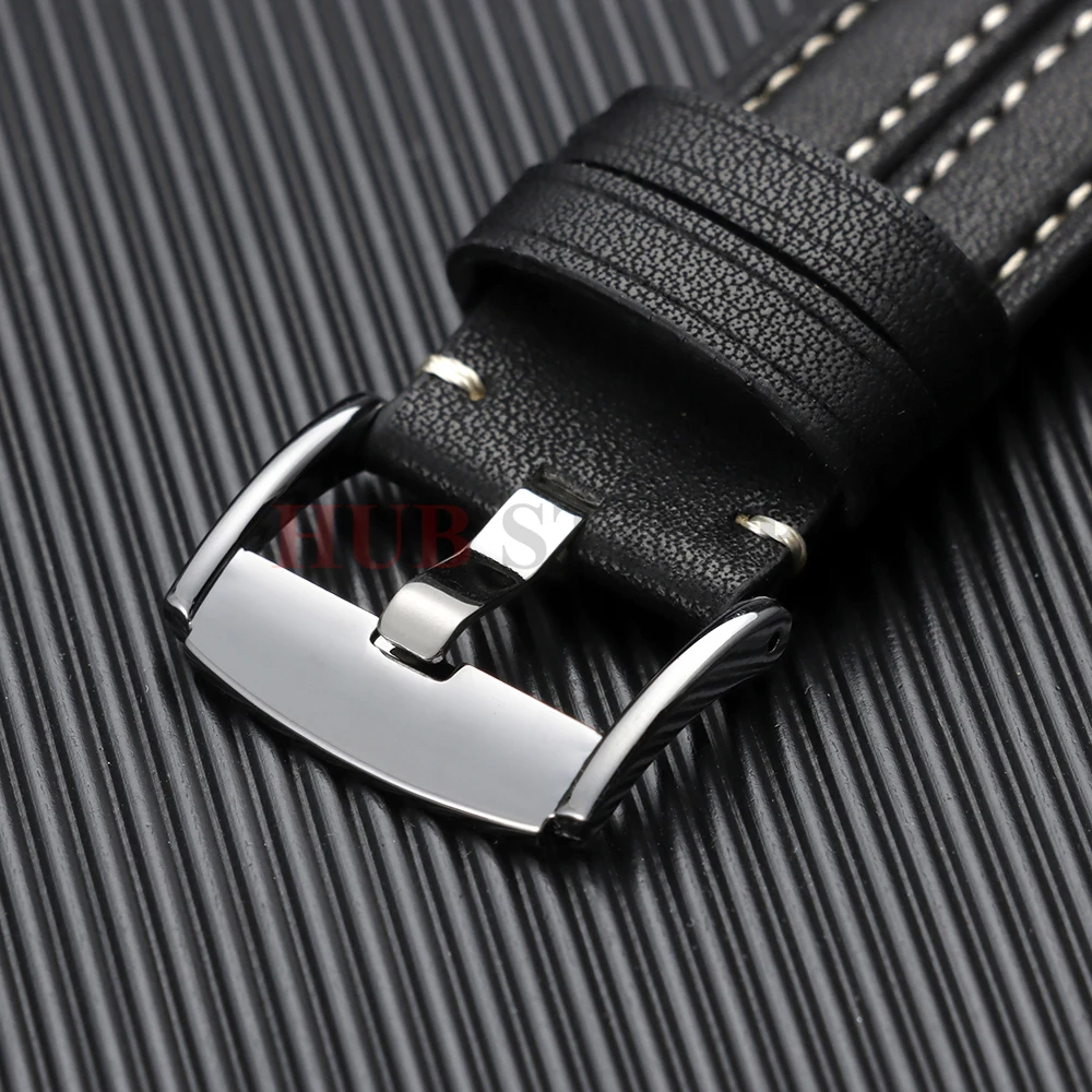 Vintage Handmade Leather Watch Band - Premium Cowhide Strap with Stylish Stitching, 22mm