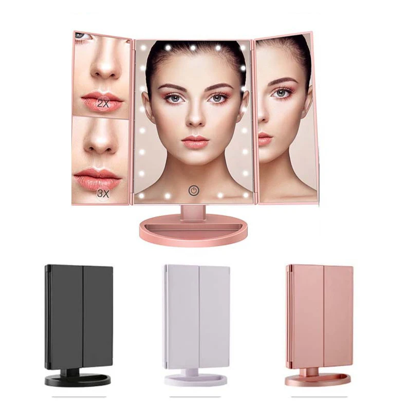 

Vanity LED Makeup Mirror with 22 LEDs Light 10X 3X Magnifying Trifold Table Mirror Touch Screen 180 Degree Rotation Cosmetics